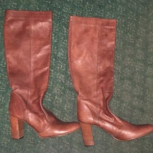 Brown leather heeled boots